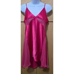 Sexy Pink Sheer & Satin Lingerie Nightgown With Spaghetti Straps & Flowy Hem